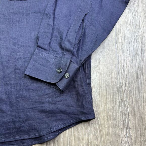 Idea Uomo Linen Button Up Shirt Men's Size M Medium Navy Blue Made In Italy - Picture 3 of 13